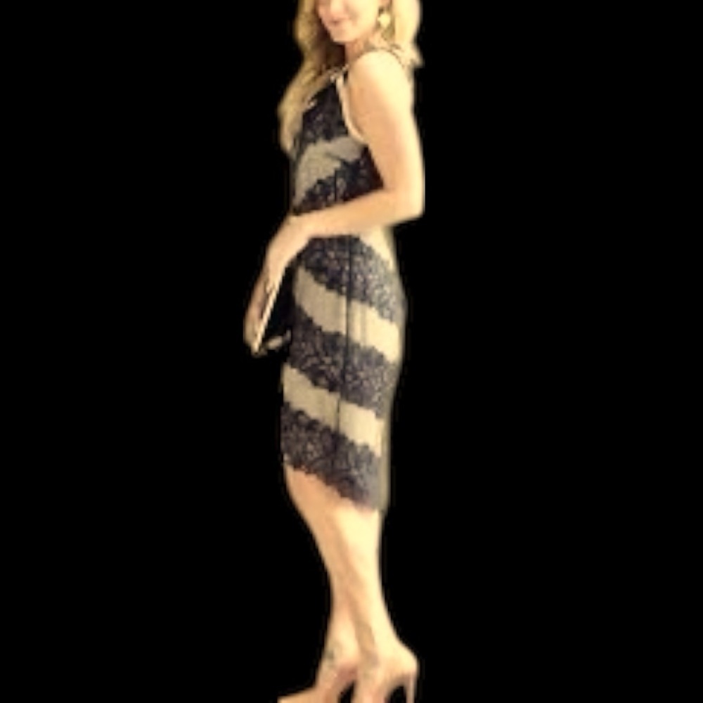 New Adelyn Rae Lace Bodycon Dress M Illusion Mesh Black&Nude Bandage Style Prom - Picture 3 of 12